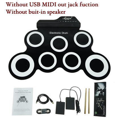 Aiersi Electronic Drum Digital USB MIDI 7 Pads Roll Up Set Silicone Electric Drum Pad Kit With DrumSticks Sustain Pedal