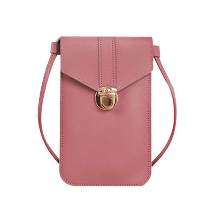 Bolso bandolera de cuero con pantalla táctil para mujer, bolso con hebilla para móvil 