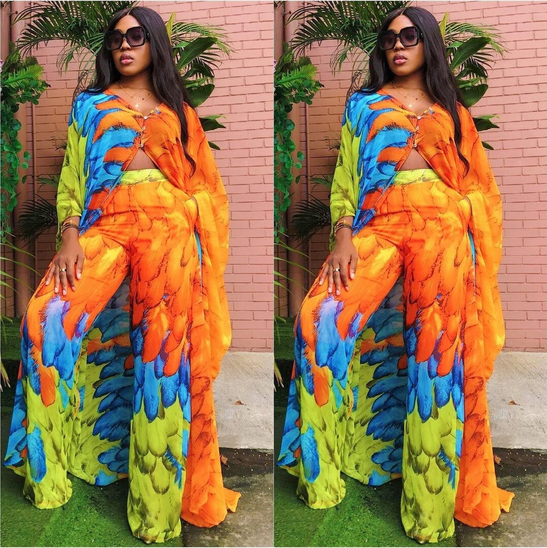 Two Piece Set Nubian Dashiki Long Dress Pants Suit & Robe