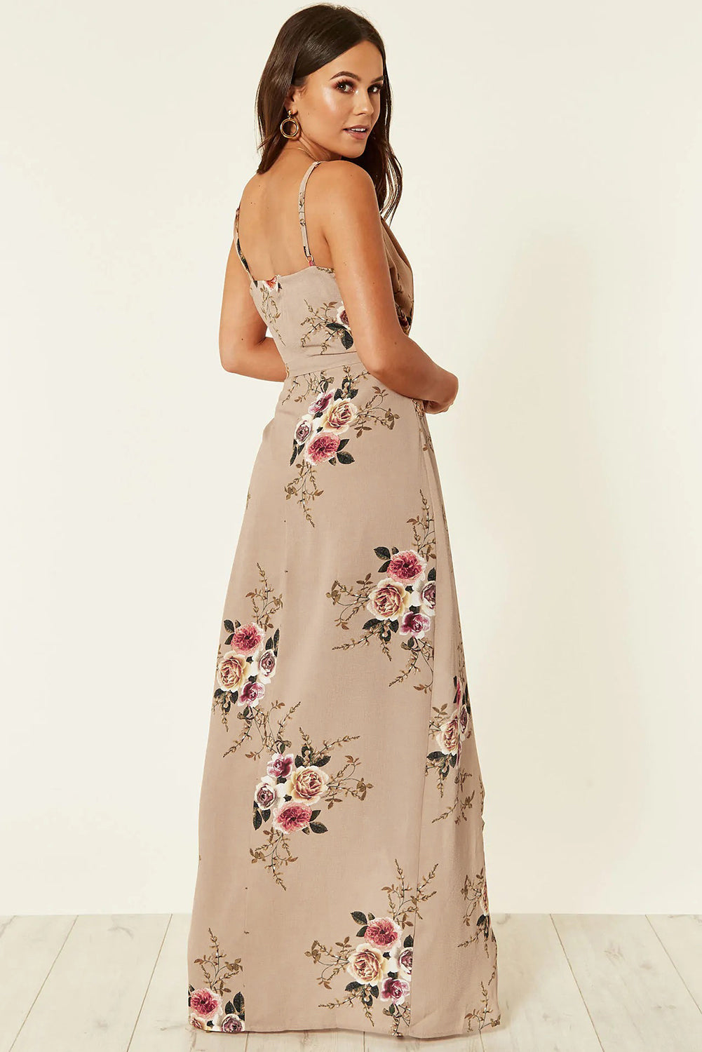 Apricot Floral Wrap Maxi Dress With Slit