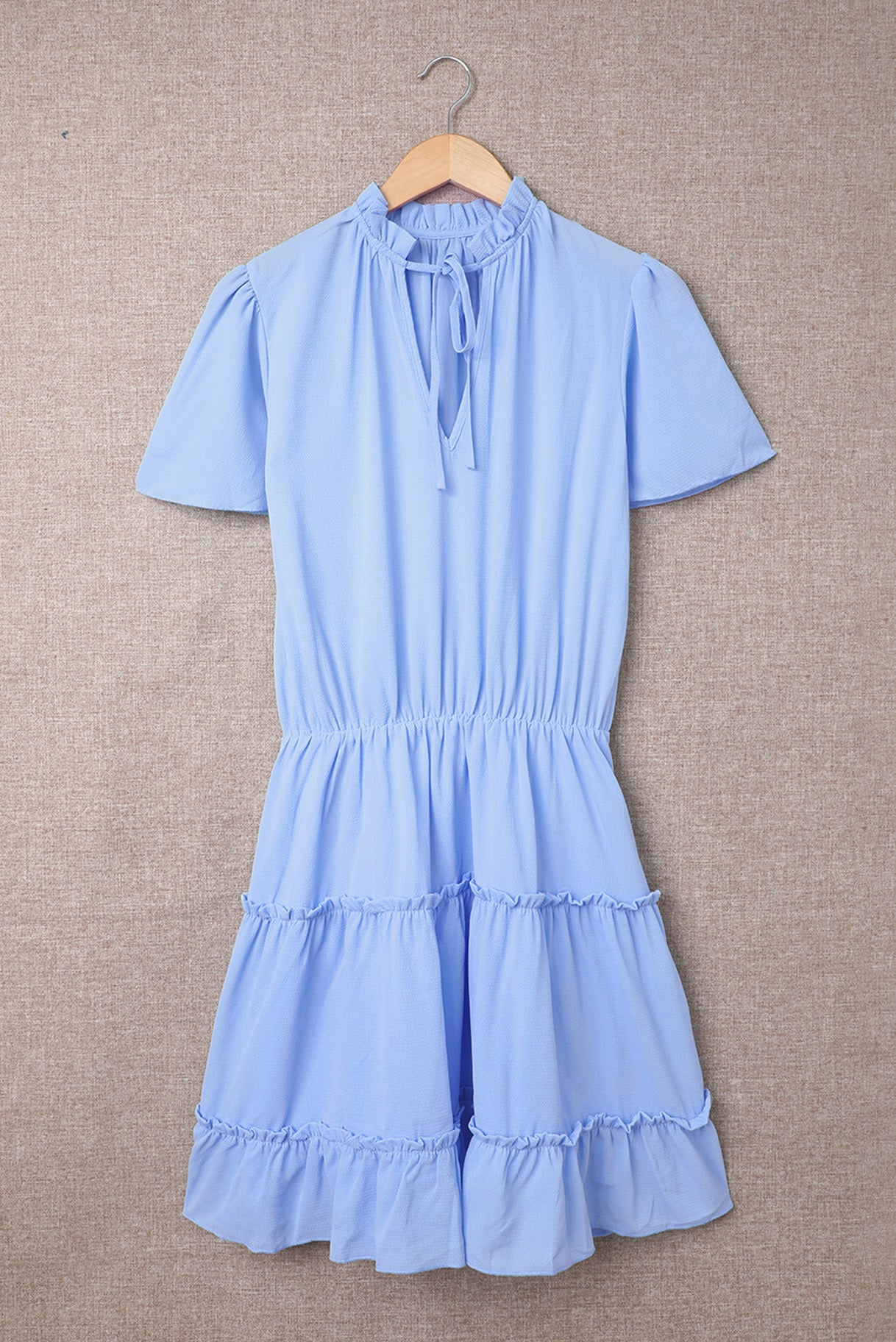 Sky Blue V Neck Ruffled Swing Mini Dress