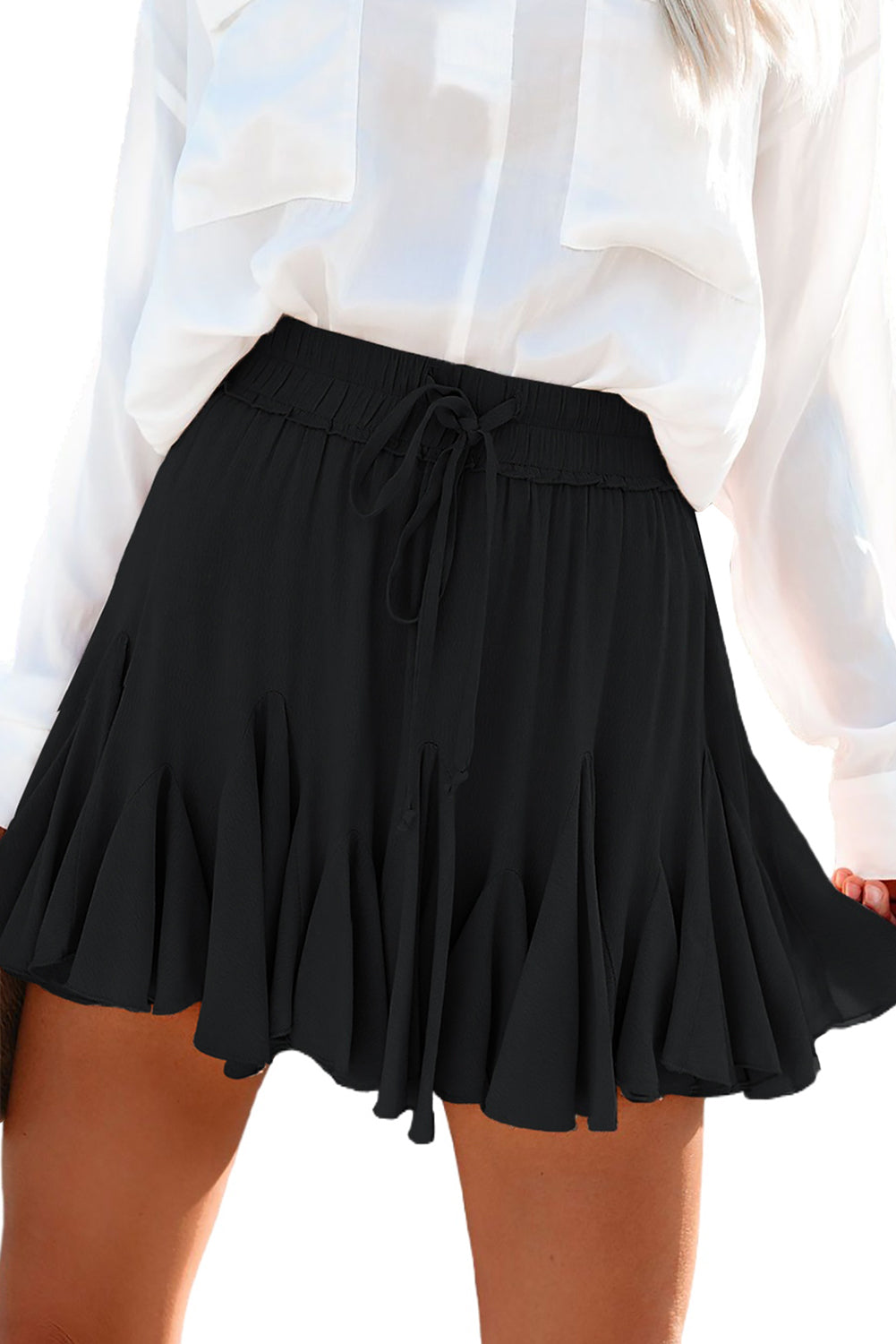 Black High Waist Denim Jean Pleated Mini Skirt