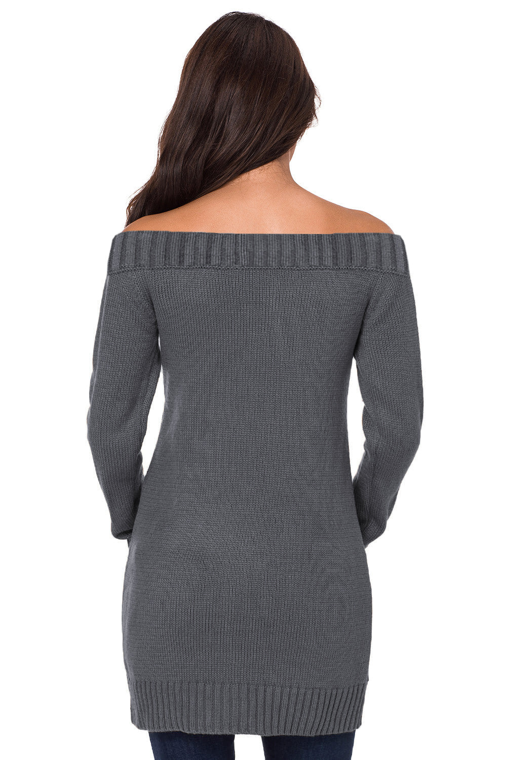 Gray Off-shoulder Cable Knit Sweater Dress