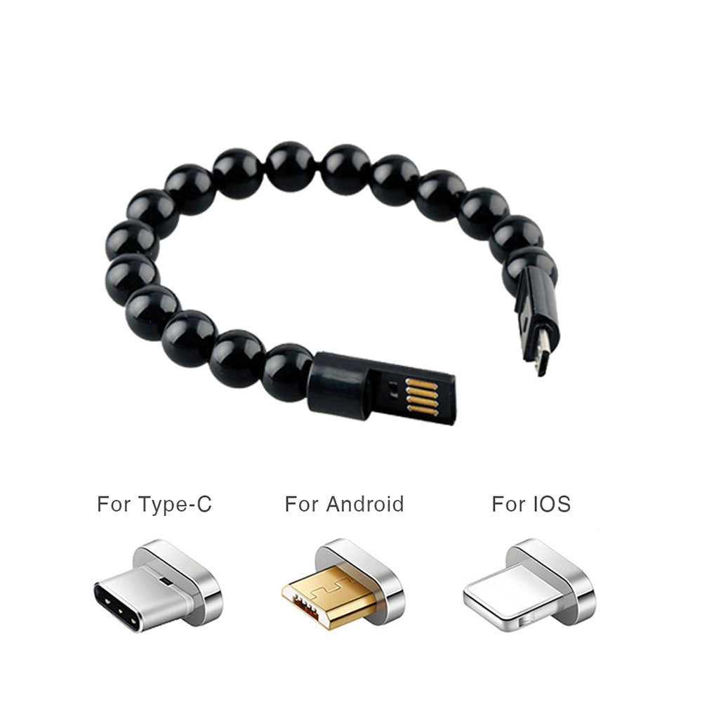 Pulsera de recarga USB portátil, Cable de recarga de cuentas, carga flexible de teléfono USB 