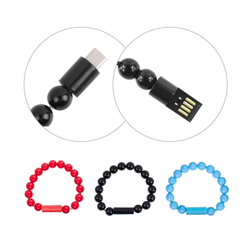 Pulsera de recarga USB portátil, Cable de recarga de cuentas, carga flexible de teléfono USB 