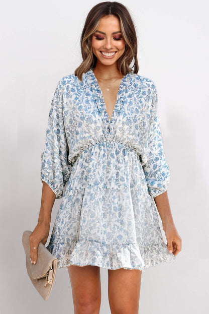 Sky Blue Ruffle Tiered Babydoll Style Mini Dress