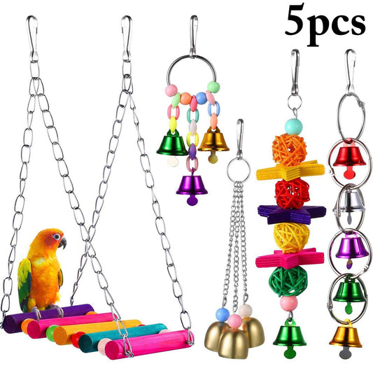 5pcs Colorful Parrot Toys Suspension Hanging Bridge Chain Pet Bird Parrot Hammock Swing Hanging Bridge Chew Toys Bird Cage Toys