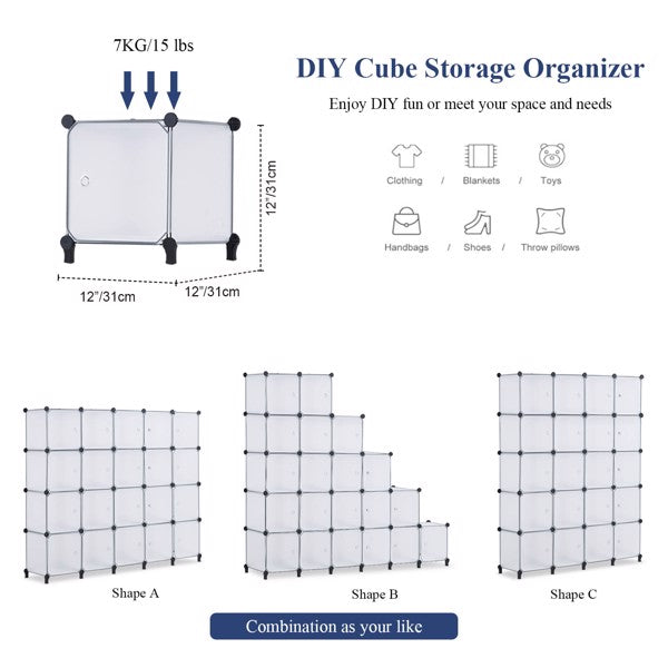 Organizador de almacenamiento de 20 cubos con puertas, cubos de almacenamiento portátil para armario, armario, estantes modulares para bricolaje, almacenamiento para ropa, libros, zapatos, juguetes 