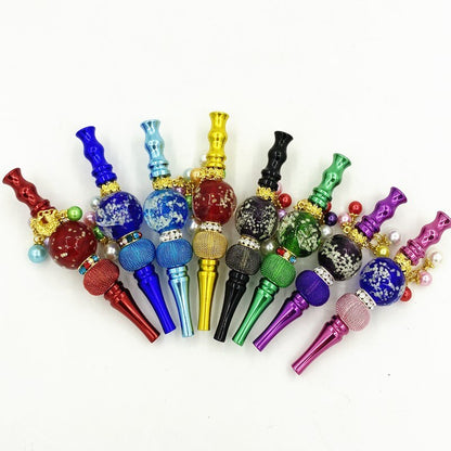 5 Pcs/Lot Glow In Dark Hookah Tips Shisha Shine Mouthpiece with Metal Ball Detachable Handmade Smoking Pipe Filter Holder,Mixed