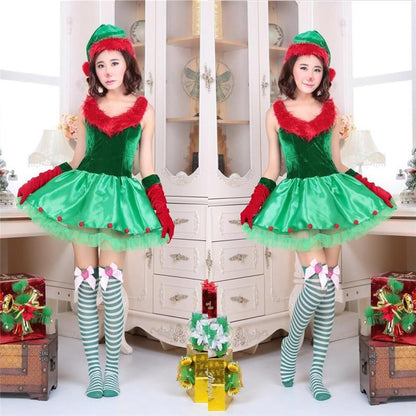 Adult Women Christmas Dress Winter Xmas Tree Deer Snowman Sexy Lolita Red Green Party Cosplay Sexy Halloween Costumes Clothes