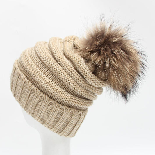 Winter Super 15cm Really Baby The Ball Raccoon Hair Decorate Wool Hats