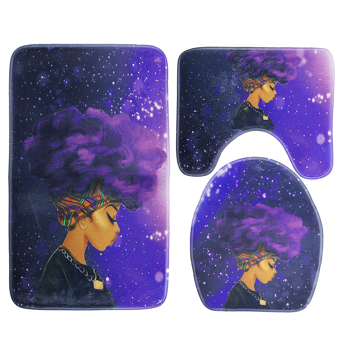 African Girl Bathroom Set Waterproof Non-Slip Mats Carpet Pedestal Rug Toilet Lid Cover Bath Mats - The Styky Shack