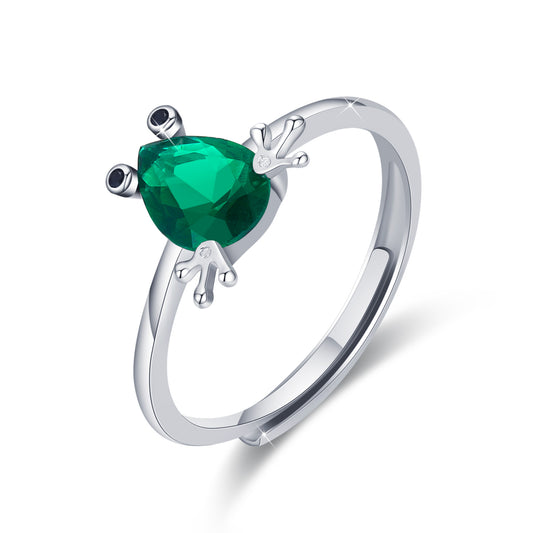 .925 Sterling Silver Frog Green Cubic Zirconia Rings