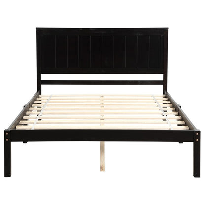 Cama de plataforma de madera con cabecera, cama de diseño de listones de madera/muebles de dormitorio de tamaño King/Queen/individual