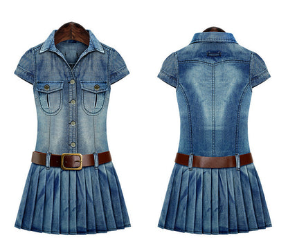 Vestido vaquero retro de manga corta nuevo de verano