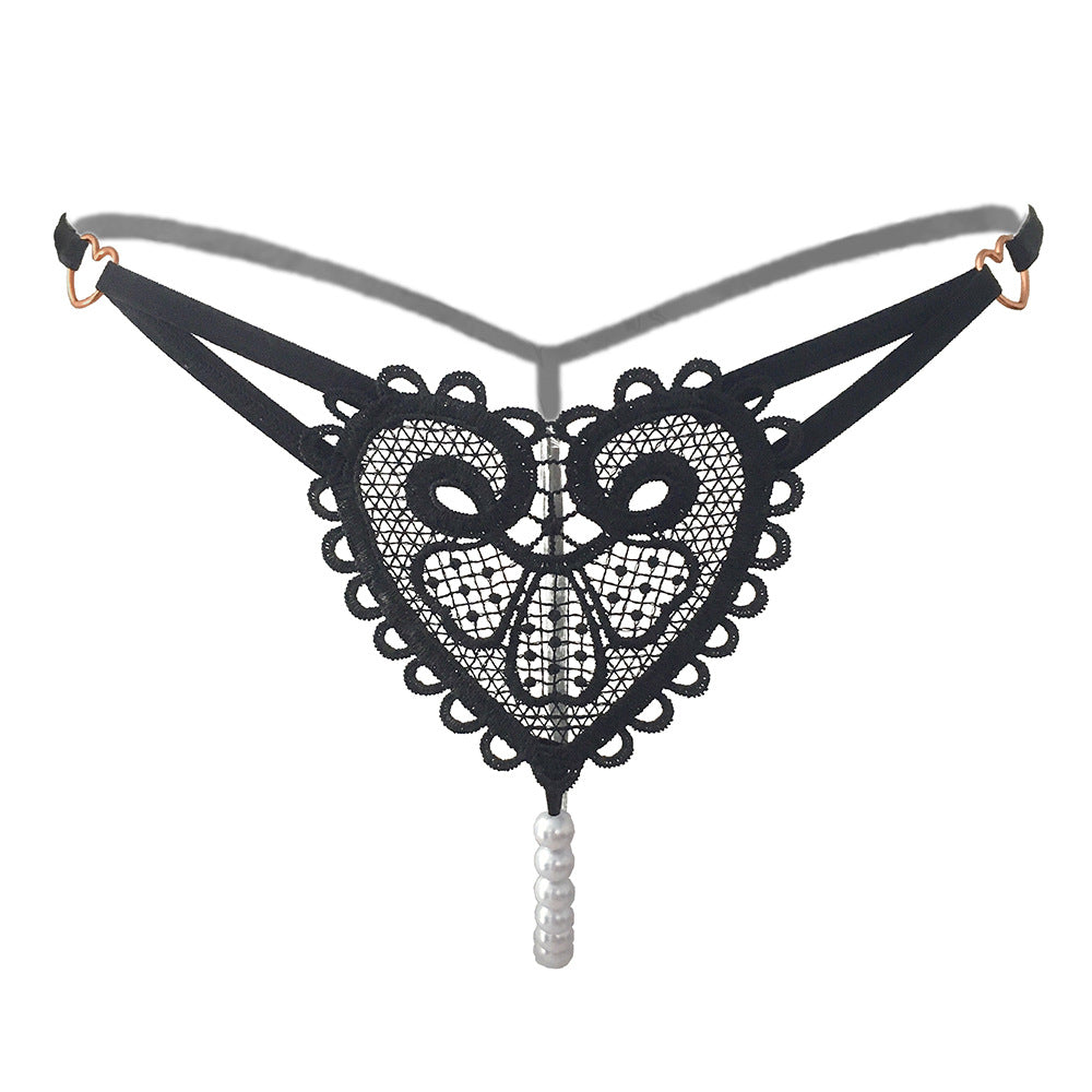 Vintage Pearl Heart Embellished Thong Feminine