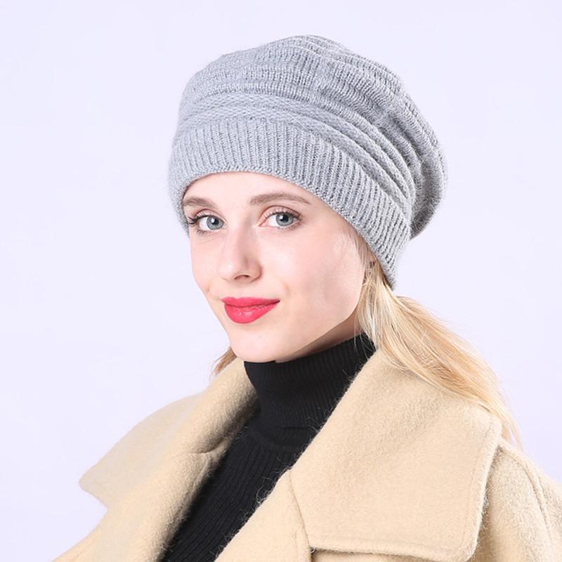 Warm Beret Wool Weave Stripe Knitting Lovely Hats