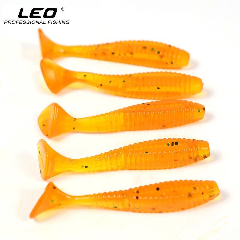 5Pcs/Bag 8cm 5.7g Silicone T Tail Brown Grub Worm Fishing Lure