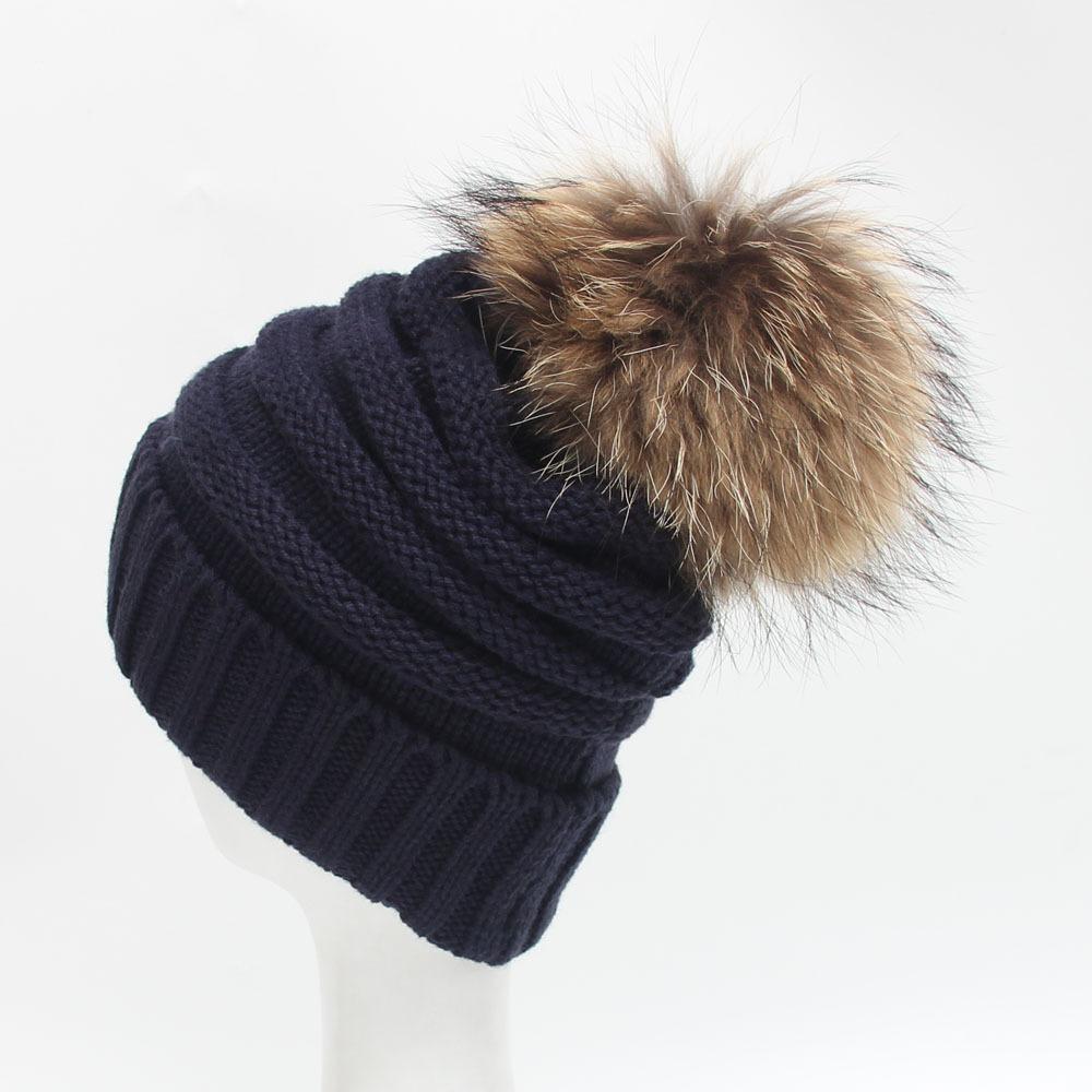 Winter Super 15cm Really Baby The Ball Raccoon Hair Decorate Wool Hats