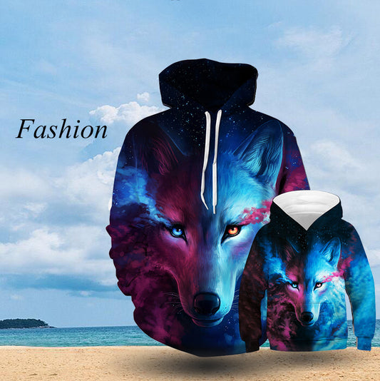 Sudadera con capucha con estampado de lobo para hombre, sudadera 3D