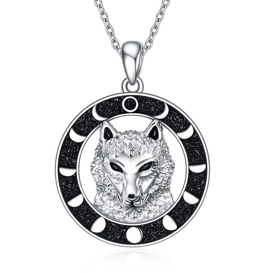 Wolf Pendant .925 Sterling Silver Moon Phase