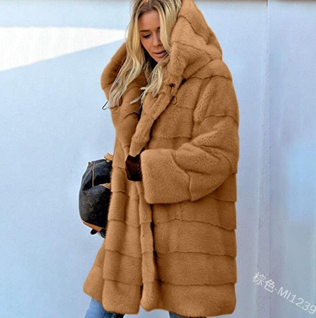 Abrigo de invierno para mujer, abrigo largo de invierno con capucha y cuello de piel grande 