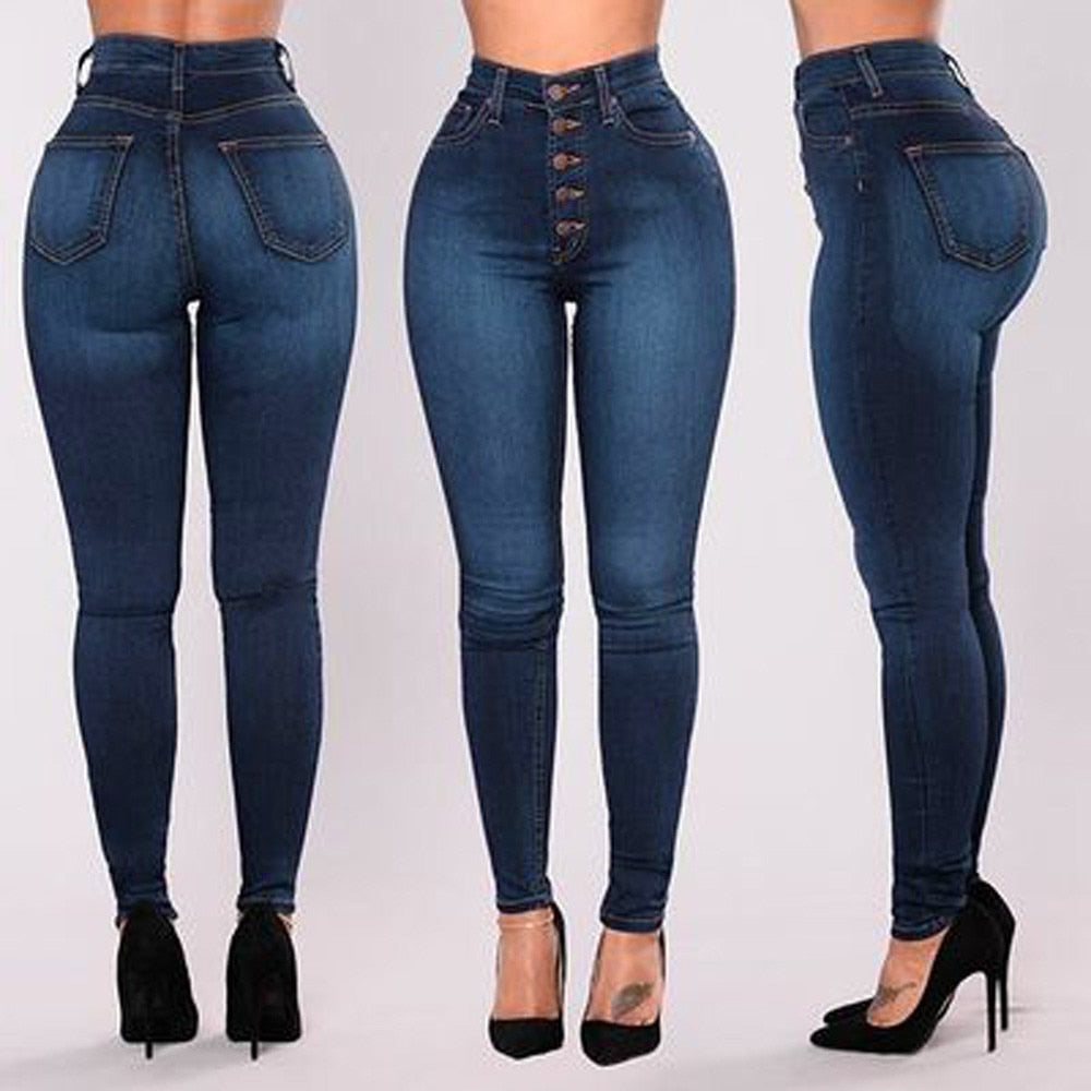 Women High Waisted Skinny Denim Jeans Stretch Slim Pants Calf Length Jeans Sexy Regular Pants Brief Sexy Attractive Hips Pants