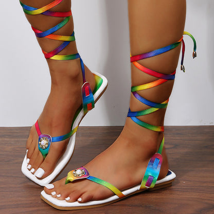 Women's Design Colorful Lace-up Flat Sandals