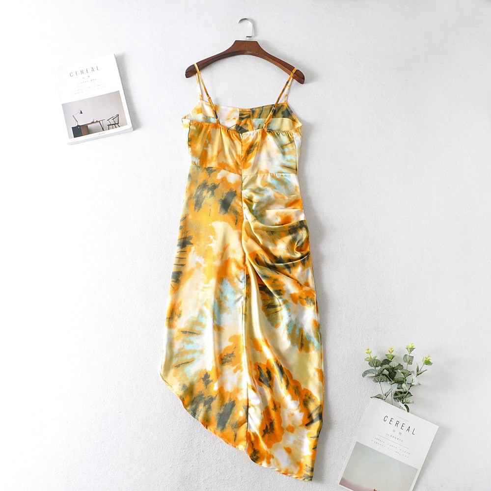 Vintage Yellow Tie Dye Spaghetti Dress