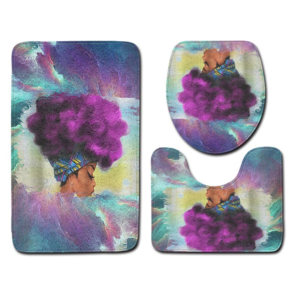 African Girl Bathroom Set Waterproof Non-Slip Mats Carpet Pedestal Rug Toilet Lid Cover Bath Mats - The Styky Shack