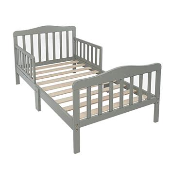 Cama de madera para bebés y niños, muebles de dormitorio para niños con barandillas de seguridad, color gris 