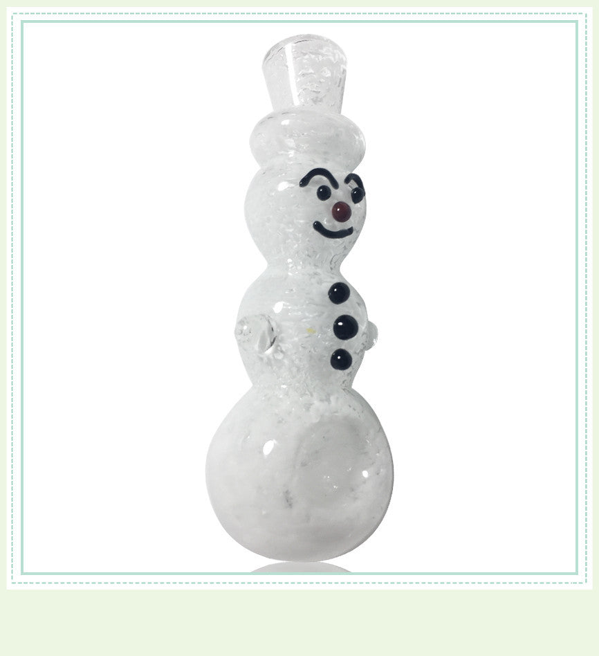 White Winter Little Cute Snowman Smoking Pipe Home Glass Charm