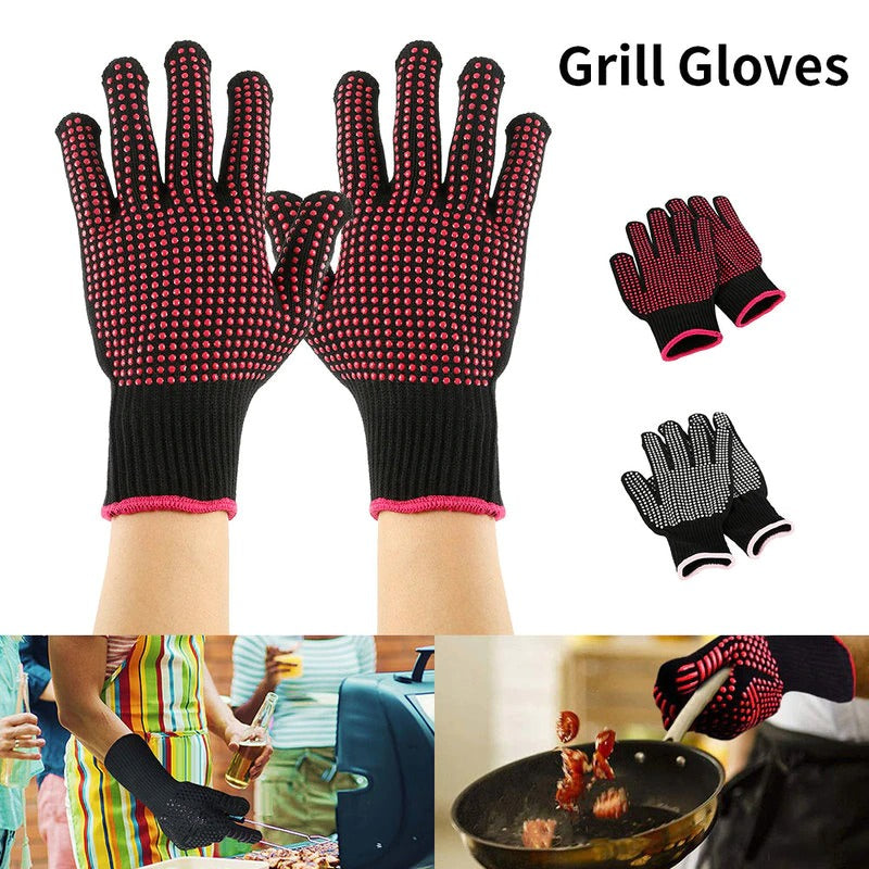 Guantes para parrilla de barbacoa resistentes al calor, 3 capas de aislamiento de silicona, antideslizantes, guantes para horno, cocina, accesorios para hornear