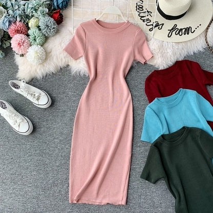 Women Solid Short Sleeve Mini Dress