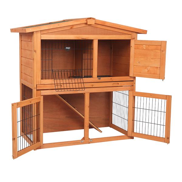 40" Triangle Roof Waterproof Wooden Rabbit Hutch A-Frame Pet Cage Wood Small House Chicken Coop Natu