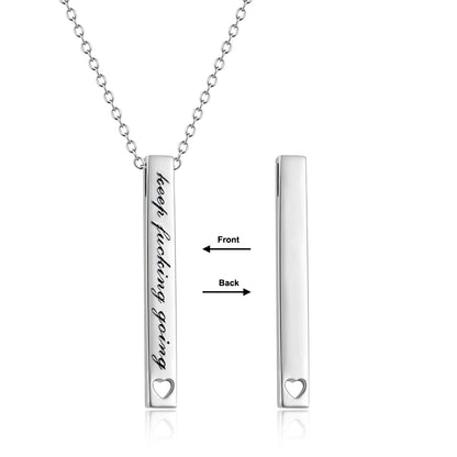 925 Sterling Silver Vertical Bar Necklace Engraved Message