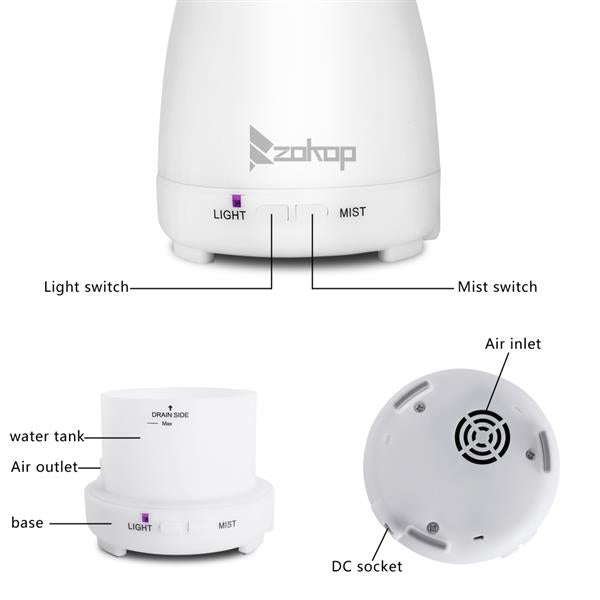 2368YK 110V 200ML Color Cycling Aroma Diffuser with White Controller US Plug - The Styky Shack