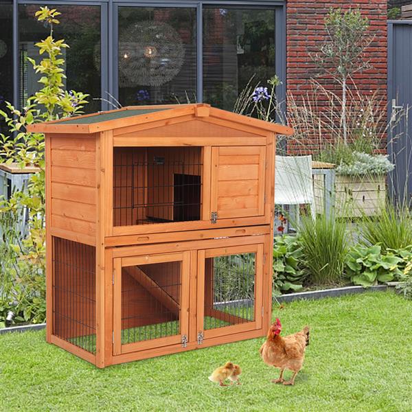 40" Triangle Roof Waterproof Wooden Rabbit Hutch A-Frame Pet Cage Wood Small House Chicken Coop Natu