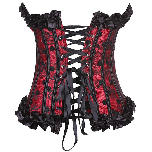 Women's Lace Up Overbust Corset - Geometric / Fashion, Lace / Basic Red Camel S M L