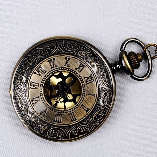 Vintage Charm Negro Unisex Número romano Cuarzo Steampunk Reloj de bolsillo