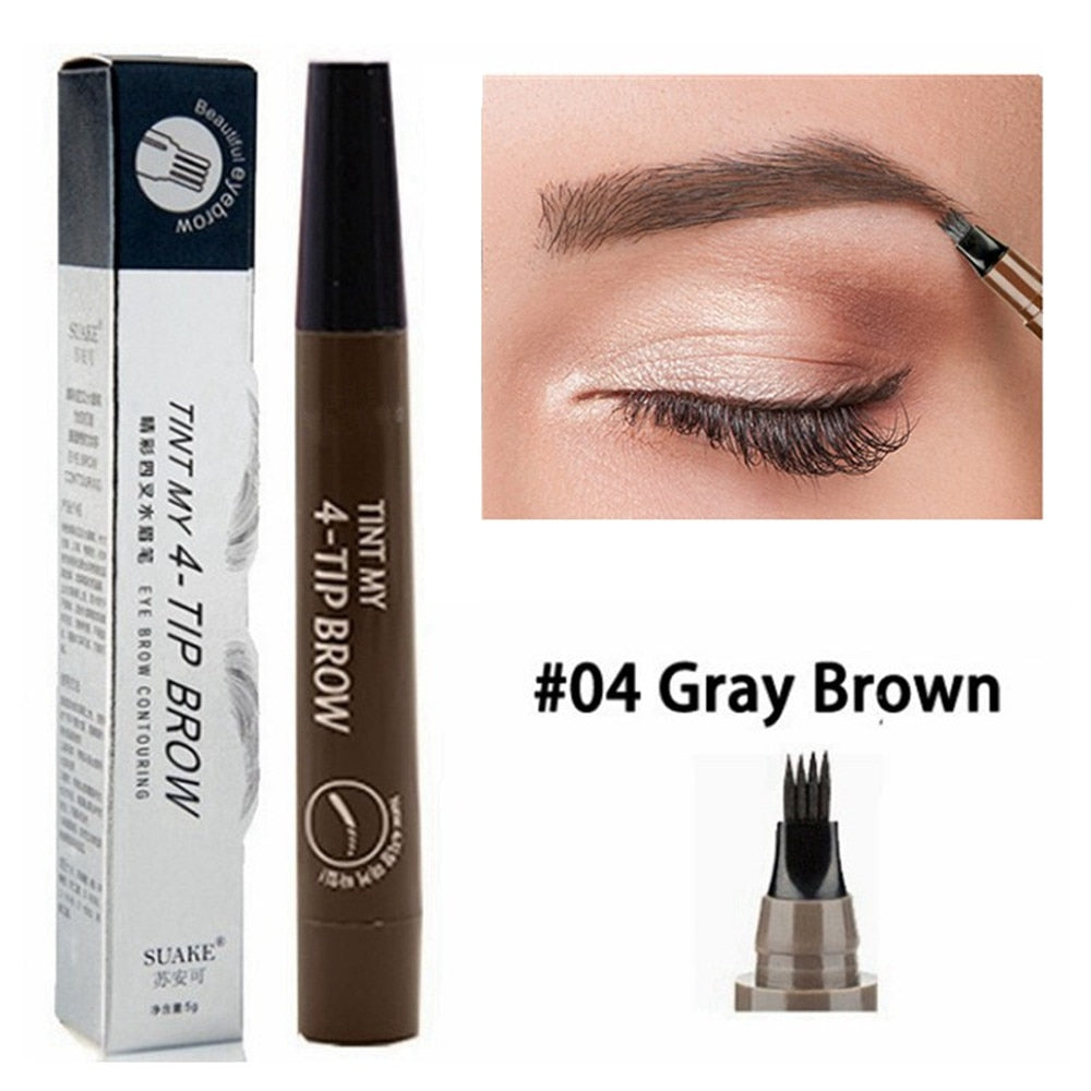 5 Colors Eyebrow Pen Waterproof 4 Fork Tip Eyebrow Tattoo Pencil Cosmetic Long Lasting Natural Dark Brown Liquid Eye Brow Pencil - The Styky Shack