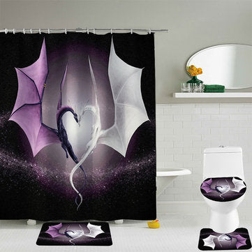 Animated Two Dragon Print Waterproof Shower Curtain Bathroom Toilet Mat Set - The Styky Shack