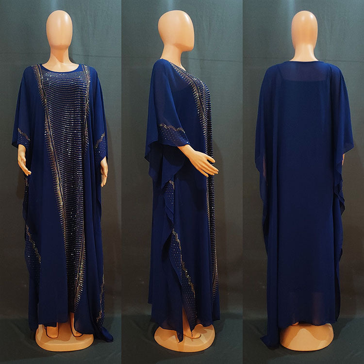 Women's African Robe Iron And Diamond Ethnic Chiffon Dress