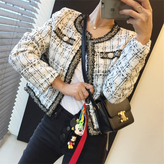 Vintage Elegant Tweed Coats Women 2020 Autumn Winter Long Sleeve O-neck Fashion Ladies Jackets