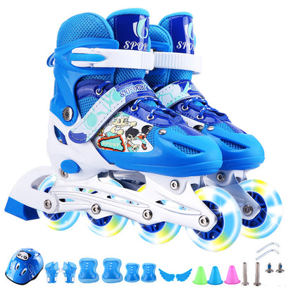 Juego de patines en línea ajustables de 3 tamaños con ruedas intermitentes LED, ruedas iluminadas con rodillo seguro, patines para principiantes con protección para niños adultos 