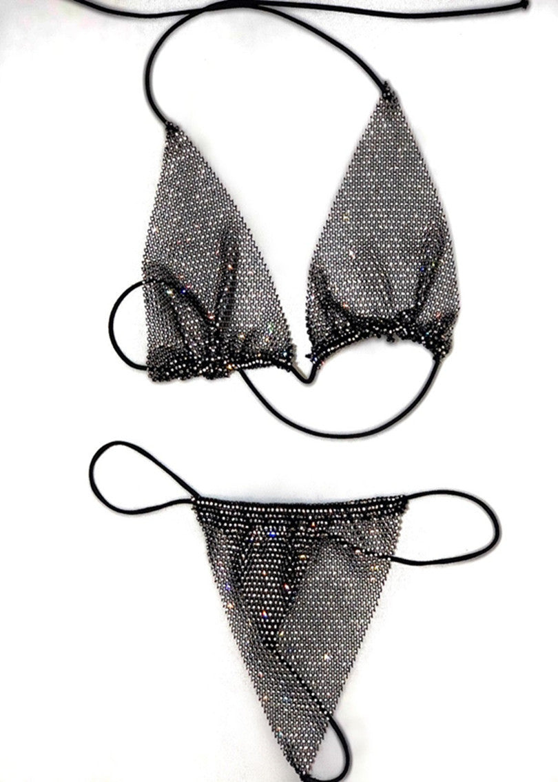 Conjunto de bikini de malla con diamantes de imitación de playa