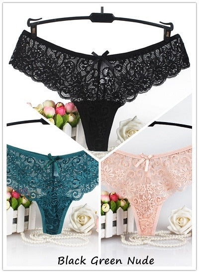 Set of 3 Sexy Lace Thong Low-Rise Panties