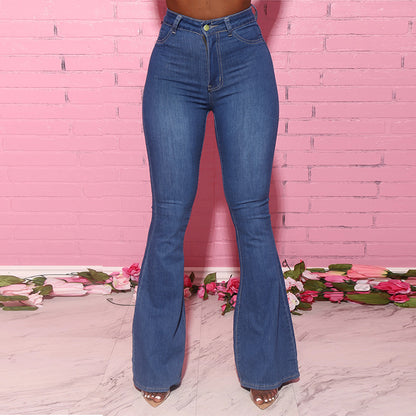 Women's jeans solid color stretch high waist denim trousers