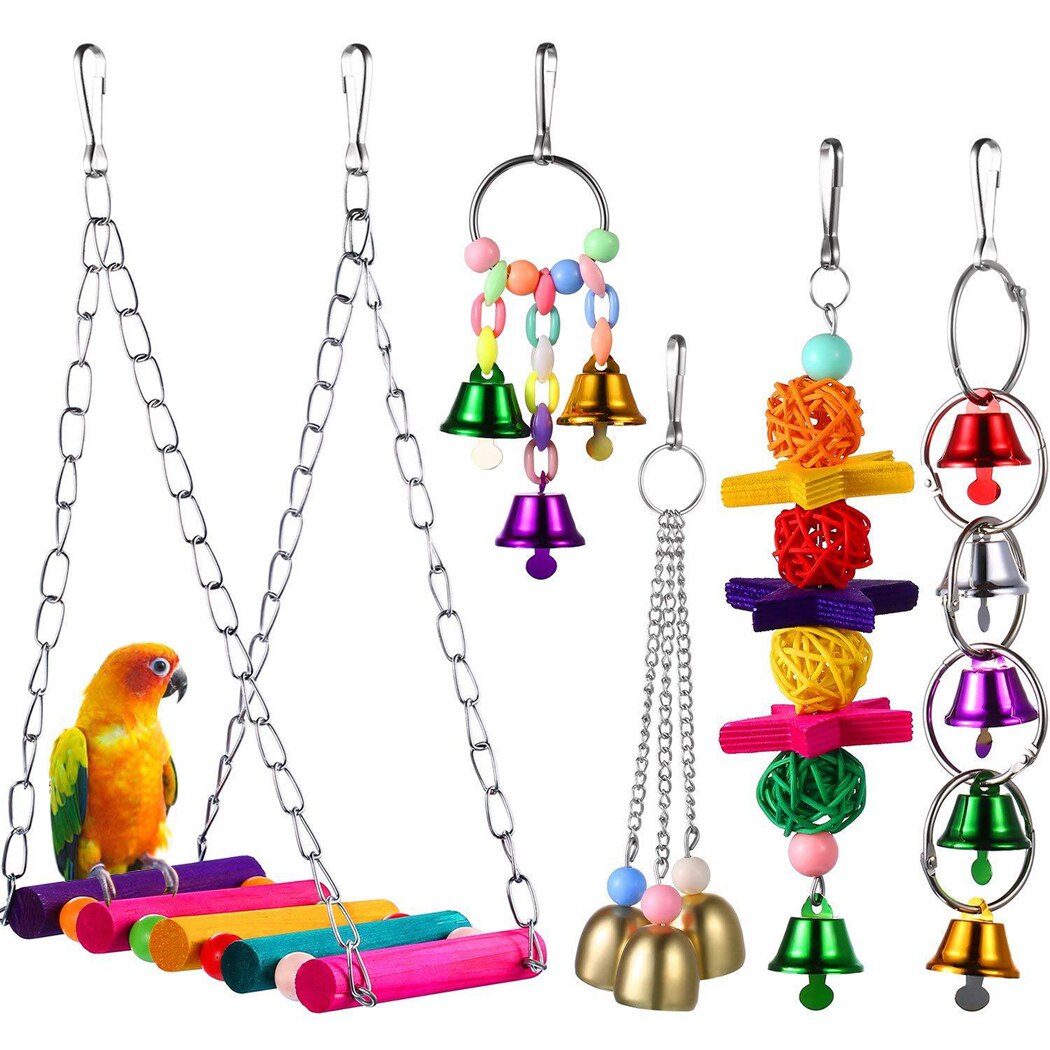 5pcs Colorful Parrot Toys Suspension Hanging Bridge Chain Pet Bird Parrot Hammock Swing Hanging Bridge Chew Toys Bird Cage Toys