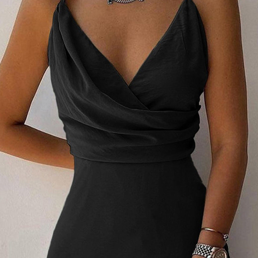 V-neck Slip Low Cut Printed Slit Dress